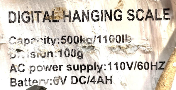 Roughneck Digital Hanging Scale — 1100-Lb. Capacity