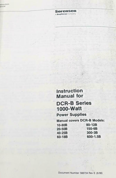 Sorenson DCR-B Series 1000W Power Supply Instruction Manual – Surplus ...