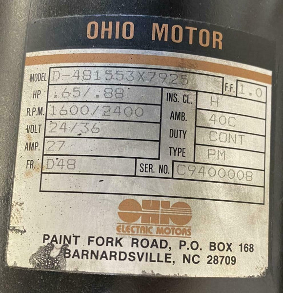 Ohio Motor D-481553x7925 Dc Pump Motor 24 36 Vdc – Surplus Select