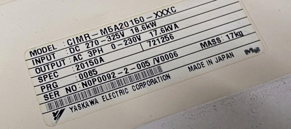 Yaskawa VS-656MR5 Converter 18.6 kW 17.6 KVA 230V 3 Ph CIMR-M5A20150-XXXC