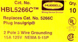 Hubbell HBL5266C Straight Blade Plug 2P 15A 125V NEMA 5-15P (Box of 10)