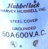 Hubbellock Plug Receptacle 60A 600VAC Steel Cover Grounded