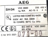 AEG 910-302-071-00 Contactor Relay SH04 E-Nr 31Z 600VAC 16A A600 12-16AWG