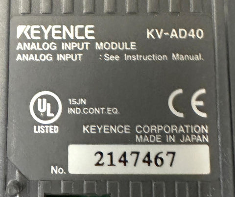 Keyence KV-AD40 Analog Input Module 4 Channel 24VDC 110MA