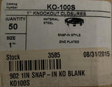 Lot of (68) OZ-Gedney KO-100S Snap-In Knockout Closure 1" Zinc Plated Steel