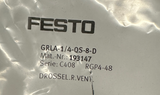 Festo GRLA-1/4-QS-8-D One-Way Flow Control Valve 10 Bar