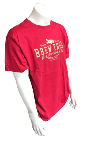 Anvil Men's Brew Thru Outer Banks 1977 Summer Vacation Red Short Sleeve Shirt L