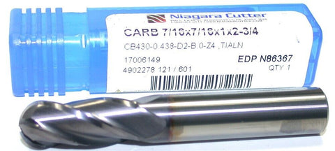 Up to 5 Carbide Niagara 7/16" 7/16" Shank 4 Flute TiN Coat Ball End Mill N86367