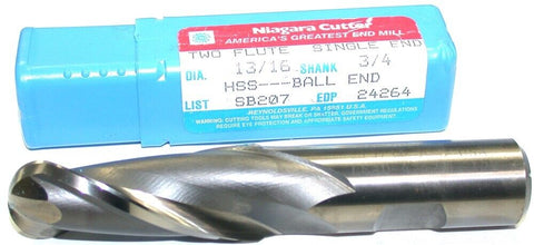 Niagara 24264 13/16" Diameter 3/4" Shank 2 Flute HSS Ball End Mill New