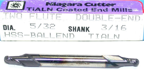 Niagara 5/32" 3/16" Shank 2 Flute Double End TiAlN Coat Ball End Mill 67543