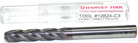 Harvey 12624-C3 3/8" Diameter AlTiN Coated Carbide Ball End Mill New