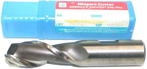 Niagara 90244 3/4" diameter 3/4" Shank 2 Flute HSS End Mill New