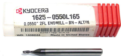 Kyocera 1625-0550L165 .0550" Carbide ALTiN Coat Ball Nose Endmill 2FL 1/8" Shank