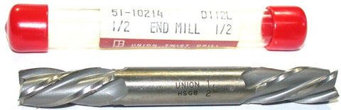 Union Twist 51-10214 1/2" Diameter 1/2" Shank 4 Flute HSS Double End End Mill