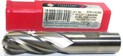 Cleveland C41300 3/4" 4 Flute 3/4" Shank Cobalt HSS Ball End Mill New