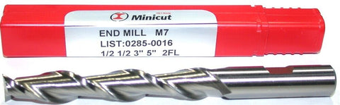 YG-1 Minicut 0285-0016 1/2" Diameter 1/2" Shank 2 Flute HSS End Mill New