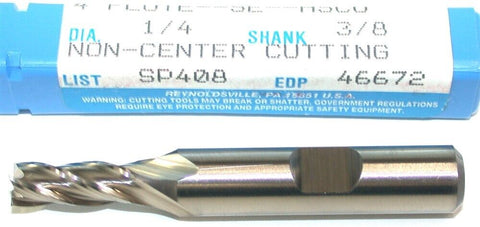 Niagara 46672 1/4" diameter 3/8" Shank 4 Flute HSS End Mill