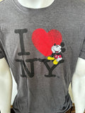 Pimatee Men's I Love NY Mickey Mouse Graphic Gray Short Sleeve Shirt Size Large