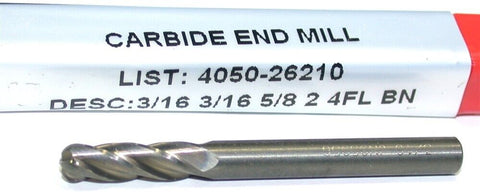 YG-1 Minicut 4050-26210 3/16" Diameter 4 Flute Solid Carbide Ball End Mill New