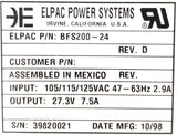 Elpac BFS200-24 Power Supply Rev D Input 105-125VAC 47-63Hz 2.9A Output 27.3V Computers/Tablets & Networking:Computer Components & Parts:Power Supplies Elpac   