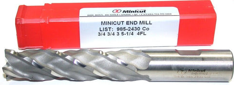 Minicut 985-2430 3/4" Diameter 4 Flute Super Cobalt Roughing End Mill New