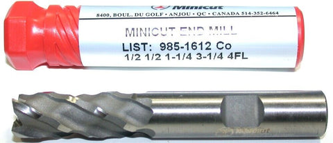 Minicut 985-1612 1/2" Diameter 4 Flute Super Cobalt Roughing End Mill