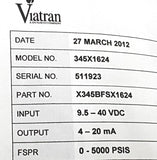 Viatran 345X1624 Pressure Transmitter 9.5-40 VDC 4-20 MA 0-5000 PSI Model 345