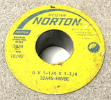 Norton 32A46-H8VBE Vitrified Grinding Wheel 6" x 1-1/4" x 1-1/4" 46 Grit 3820RPM