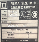 Square D 2510MBO2 3-Pole Manual Motor Starter NEMA Size M-0 27A 600VAC