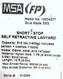 MSA 10004277 10 Ft. Short-Stop Self Retracting Nylon Lanyard 310 Lb. Capacity