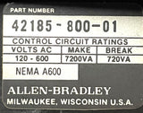 Allen-Bradley 42185-800-01 Thermal Overload Relay 3-Pole 120-600VAC NEMA A600