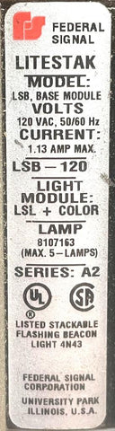 Federal Signal LSB-120 LiteStak Status Indicator Base Module W/ Amber ...