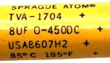 Sprague Atom TVA-1704 Electrolytic Capacitor 8UF 0/450VDC 85°C 185°F