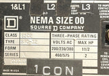 Square D 8502SAO12 Ser. A Magnetic Contactor NEMA Size 00 1-1/2HP 3-Pole