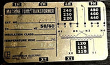 Jefferson Electric 656-2521 Machine Tool Transformer 1500VAC 50/60HZ 80°C