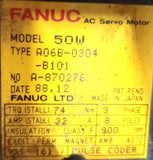 Fanuc Model 50W A06B-0304-B101 AC Servo Motor Pulse Coder 3-Phase 161V 900RPM