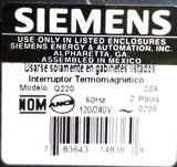 Siemens Q220 2-Pole Circuit Breaker 20A 120/240VAC 1 Phase Plug-In Mount