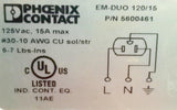 Phoenix Contact 5600461 DIN-Rail Mount Duplex Power Receptacle 15A 125VAC #30-10