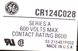 General Electric CR124C028 Ser. A Single Pole Overload Relay 600VAC 27A 1 N/C