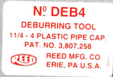 Reed DEB4 Plastic Deburring Hand Tool 1-1/4" - 4" Plastic Pipe Capacity