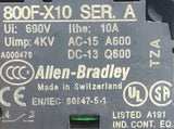 Allen Bradley 800F-X20D Black Selector Switch With 800F-X10 Contact Block