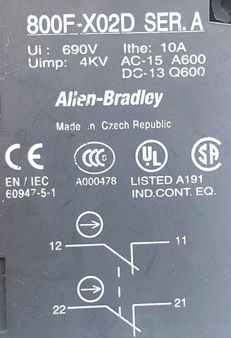 Allen-Bradley 800F-X02D Emergency Stop Push Button With 800F-X01 Conta ...