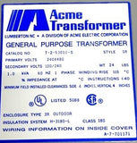 Acme Transformer T-2-53010-S General Purpose Transformer 240 x 480V 1.0KVA