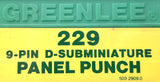 Greenlee 299 Subminiature Panel Punch Set 9-Pin D-Subminiature