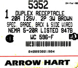 Arrow Hart 5352 Duplex Receptacle 20A 125V