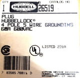 Hubbell 26519 Locking Plug 4 Pole 5 Wire Grounding 60A 600VAC