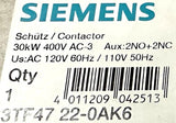 Siemens 3TF47 22-0AK6 Contactor 30kW AC-3 400V AC-3 Aux: 2NO+2NC 110-120VAC