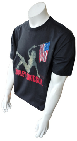 Harley Davidson Motorcycle Men's Girl Holding American Flag Black Shirt Size L