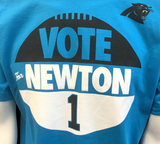 Nike Men's Carolina Panthers Vote For Newton #1 Blue Short Sleeve Shirt Size L