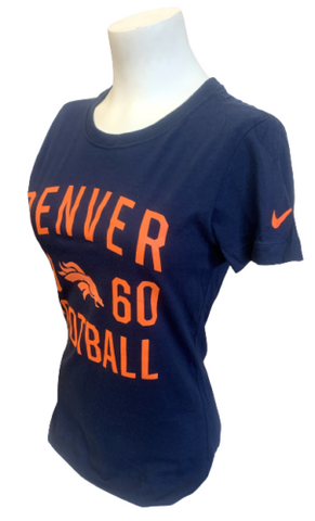 Nike Women's Denver Broncos Football 1960 Navy Short Sleeve Slim Fit Shirt XS